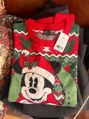 Disney Mickey Mouse Holiday Crewneck Sweater - Red & Green
